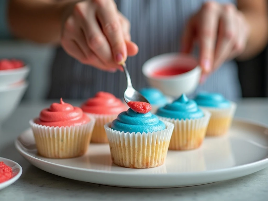 Layering red, white, and blue cupcake batter