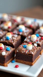 Patriotic S'mores Brownies Recipe with Toasted Marshmallows