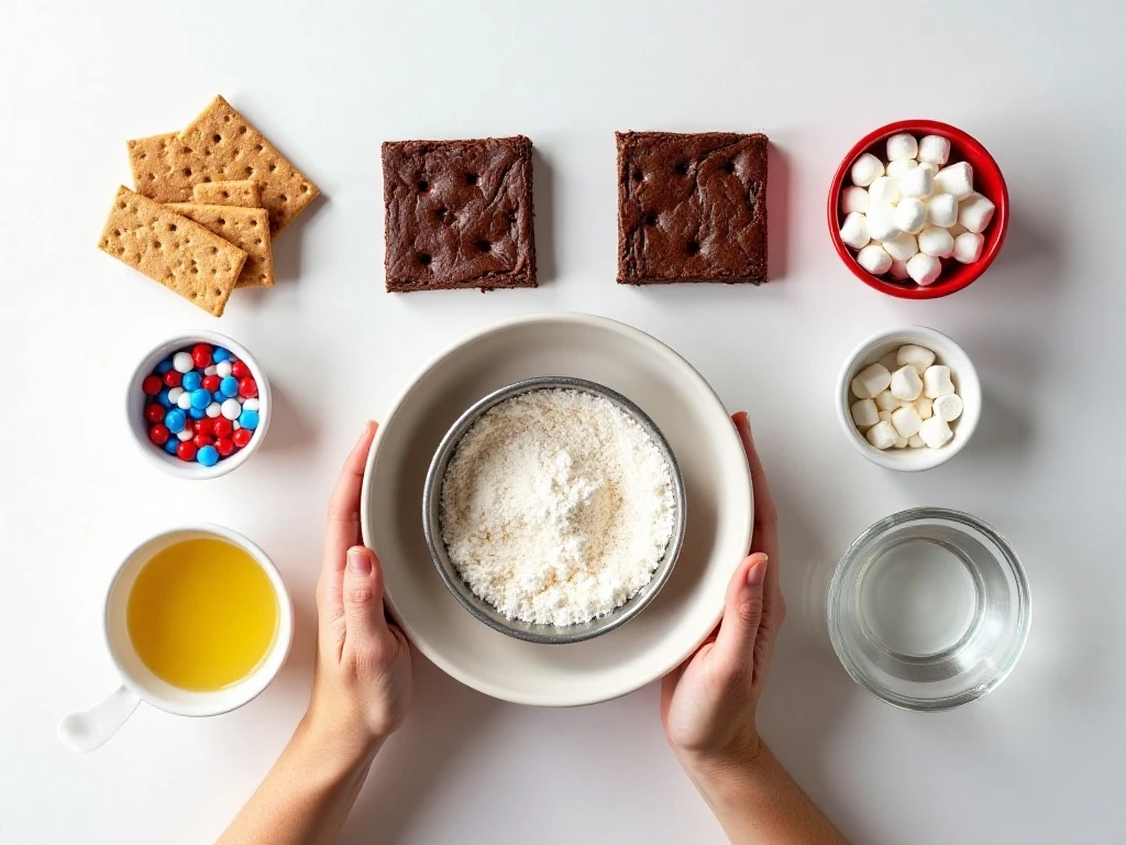 Ingredients for patriotic s'mores brownies