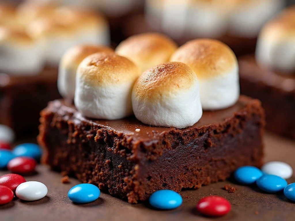 Toasted marshmallow and patriotic candy brownie topping