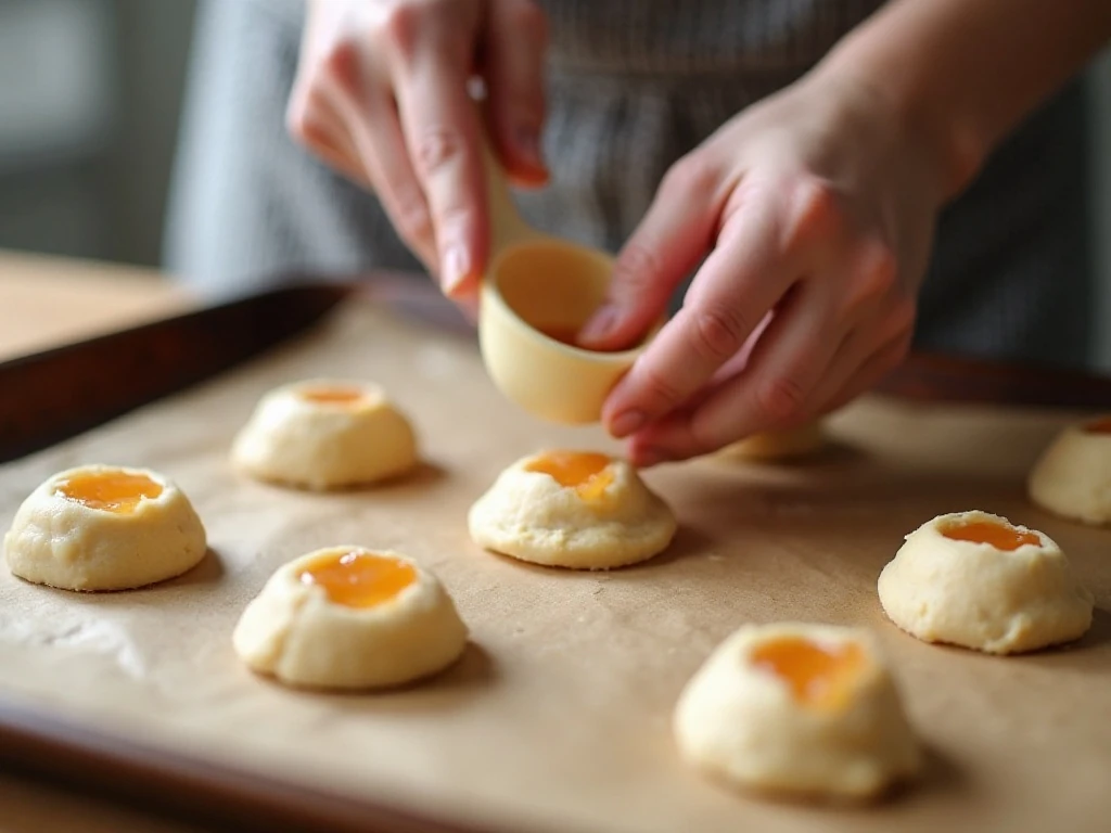 Evenly shaped thumbprint cookie dough ready for filling