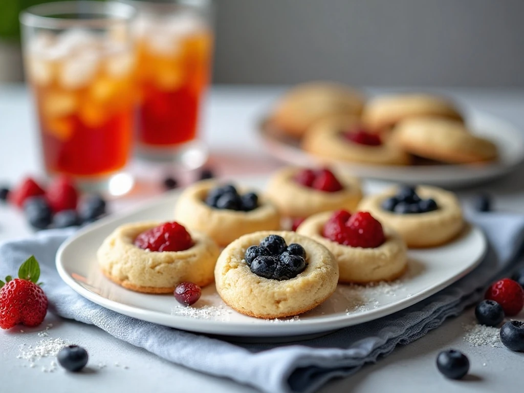 Patriotic thumbprint cookies served for a summer holiday gathering