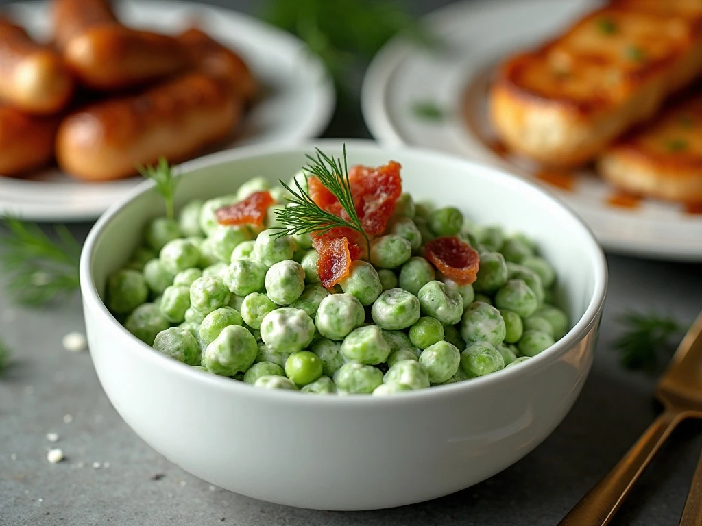 Make-ahead creamy pea salad served as a chilled side dish