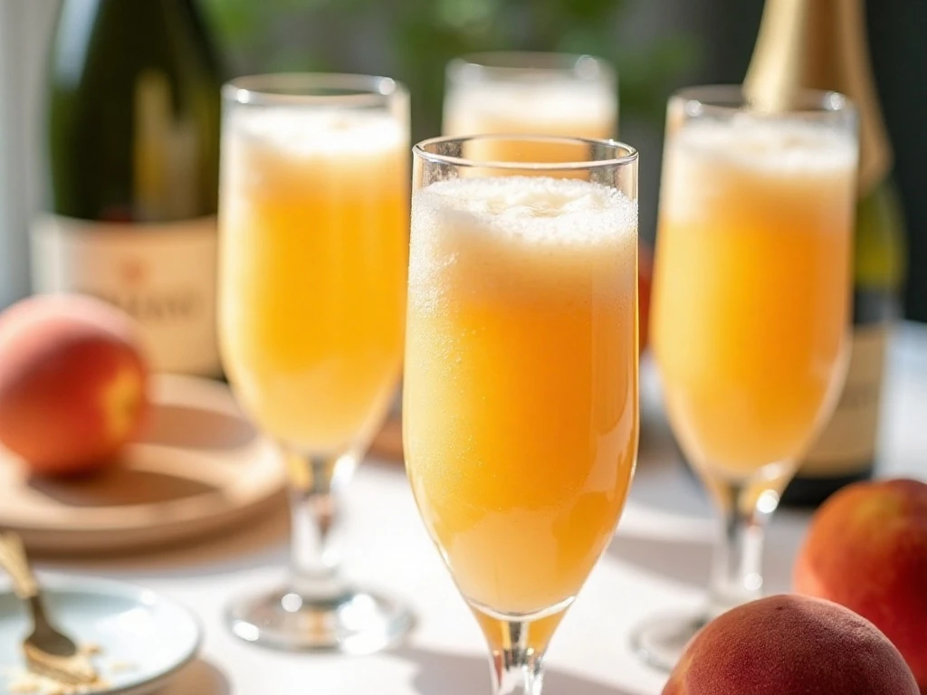 Six refreshing peach Bellini slushies ready to serve