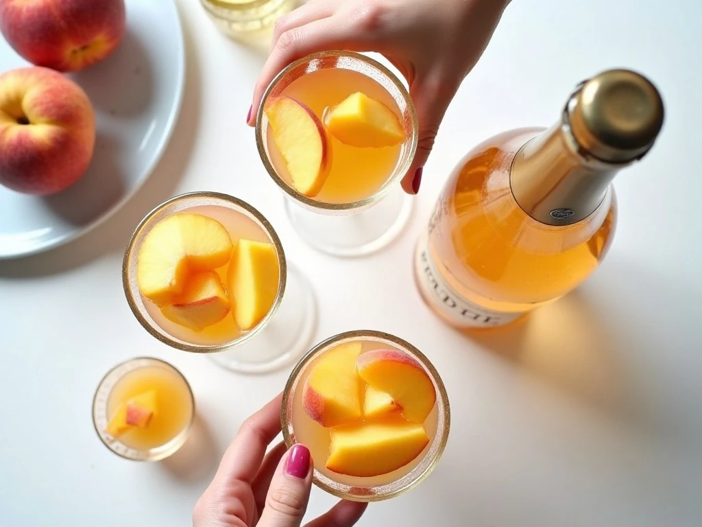 Frozen peaches Prosecco and peach schnapps for Bellini slushies