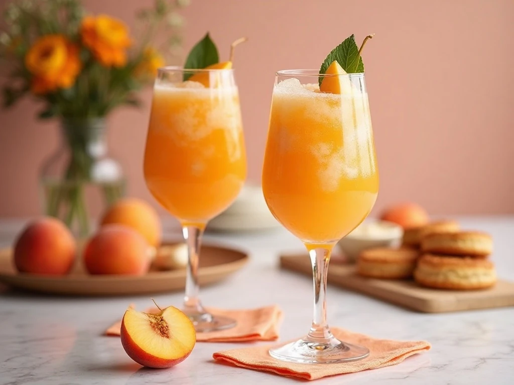 Peach Bellini slushies served at a festive brunch