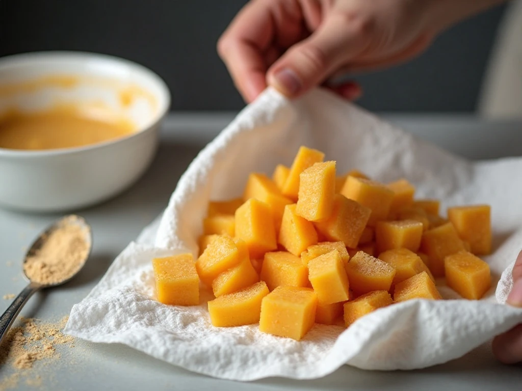 Draining and preparing peaches for peach cupcakes