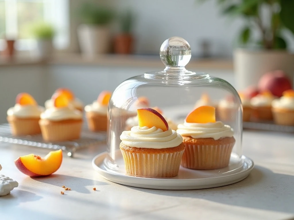 Stored peach cupcakes ready for serving