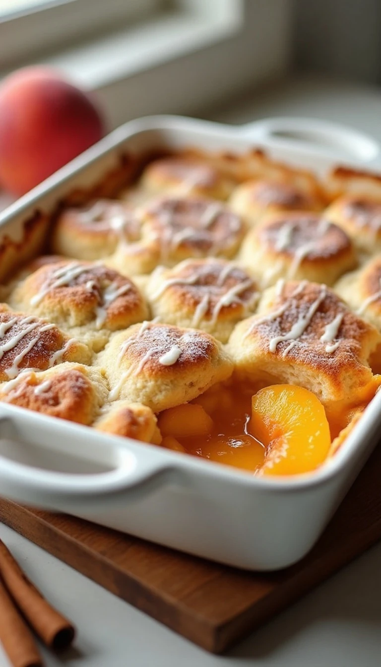 Easy Peach Cobbler with Cinnamon Roll Biscuits Recipe