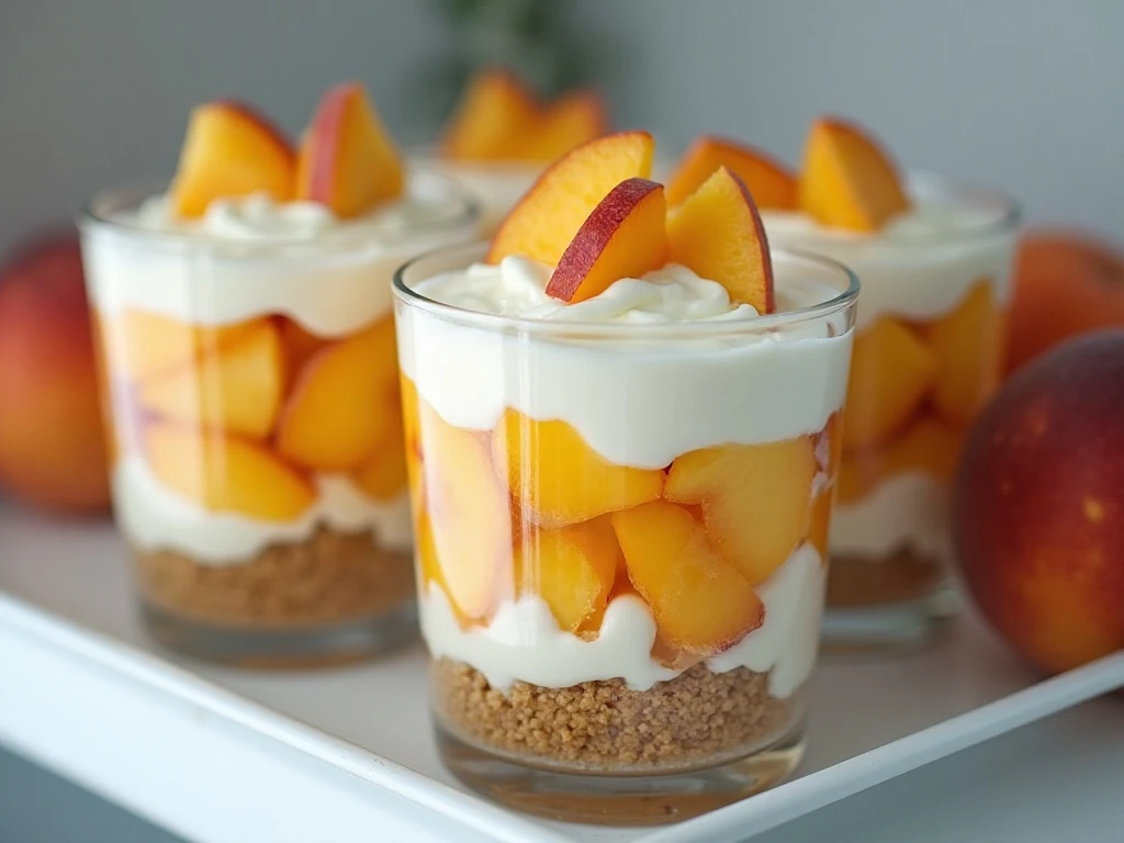 Chilled peaches and cream parfaits ready to serve