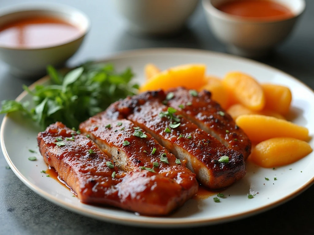 Peach barbecue pork steak leftovers with extra sauce