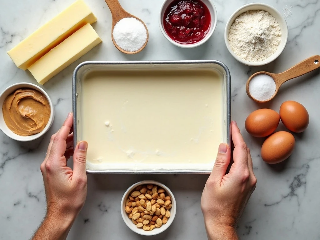 Ingredients for peanut butter and jelly bars