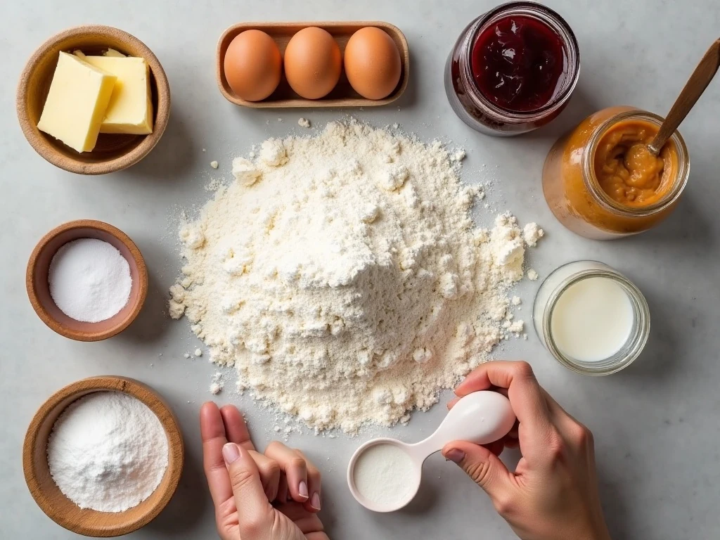 Ingredients for peanut butter and jelly cupcakes