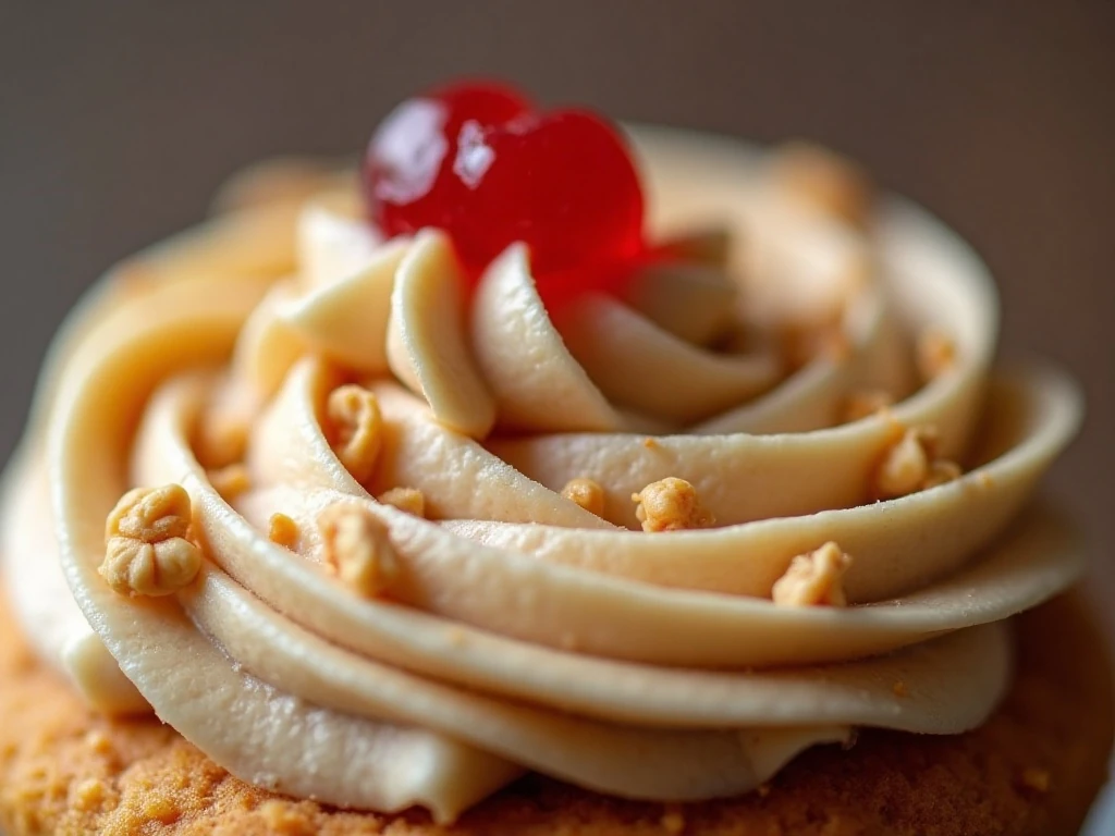 Peanut butter frosting cupcake topped with jelly
