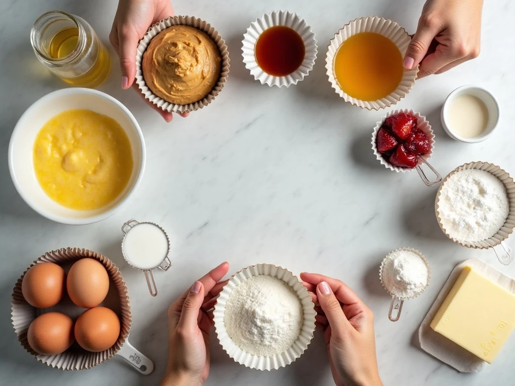 Ingredients for easy peanut butter and jelly cupcakes