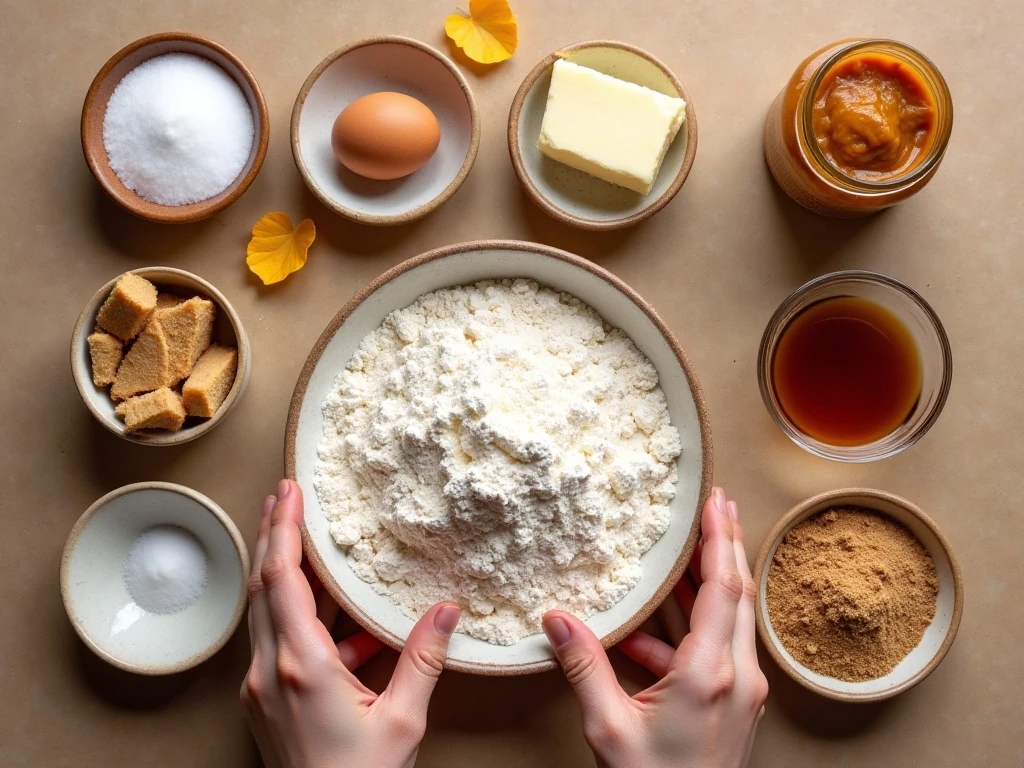 Ingredients for peanut butter and pumpkin spice thumbprint cookies