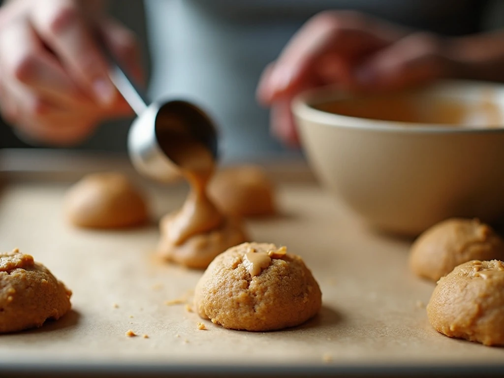 Making neat indentations in peanut butter thumbprint cookie dough