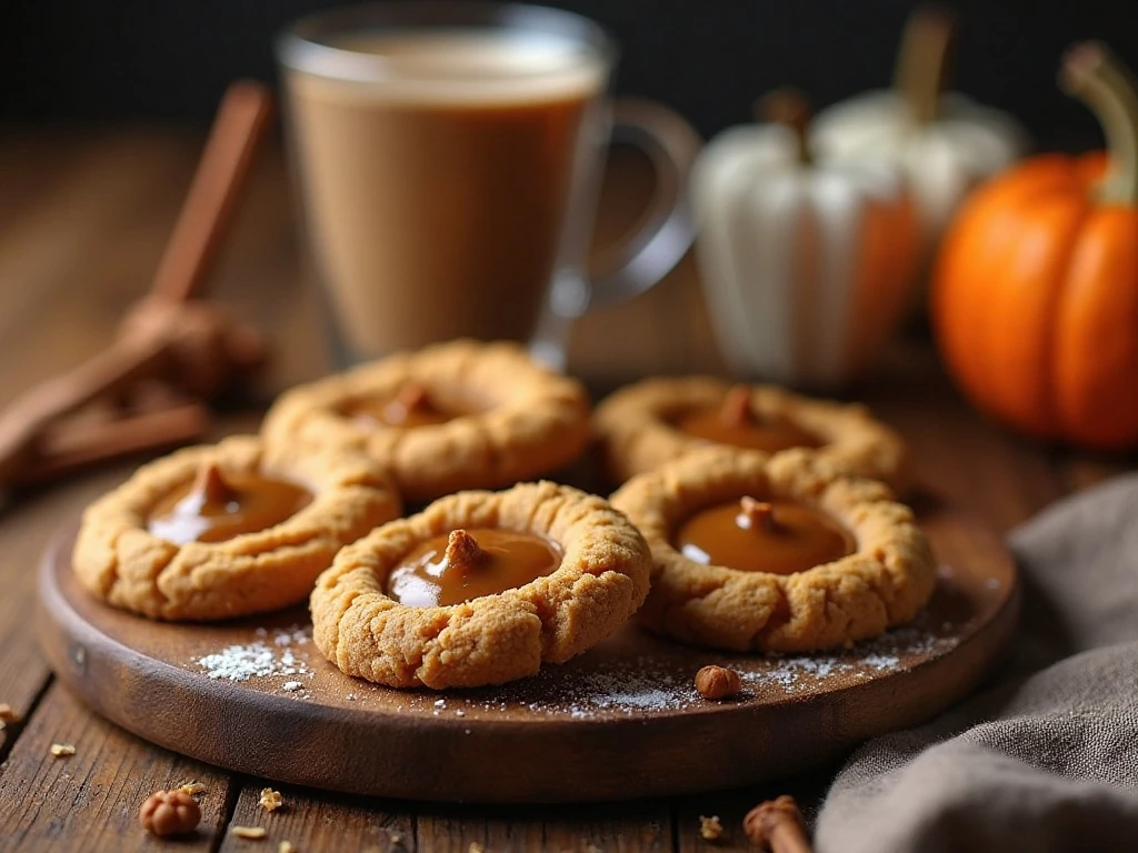 Fall thumbprint cookies served with coffee and chai