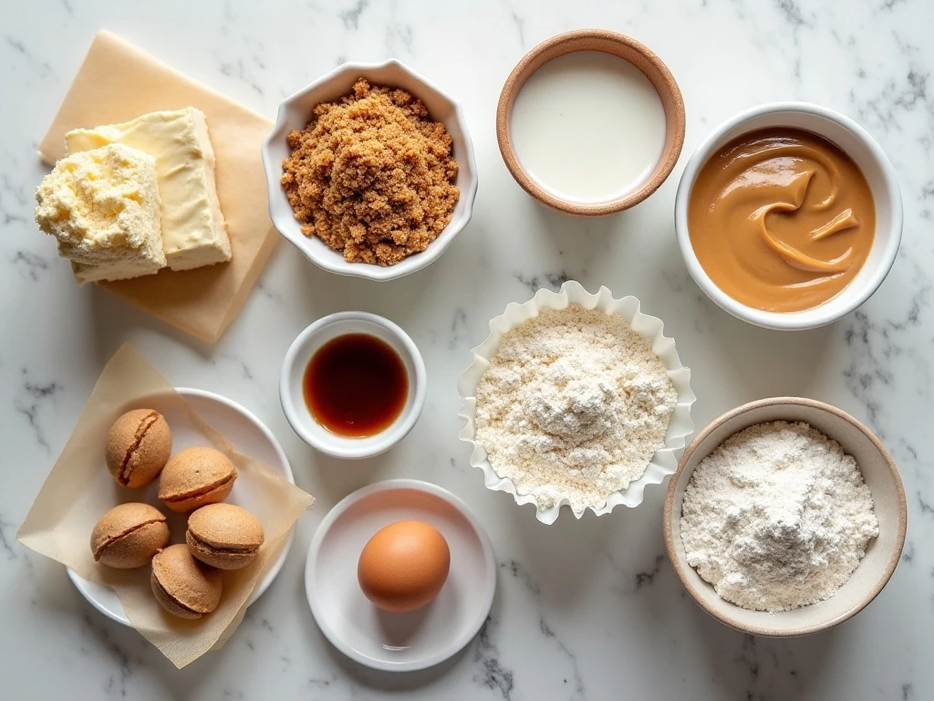 Ingredients for classic peanut butter blossoms arranged for baking