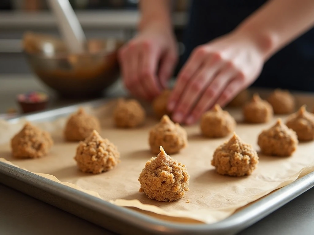 Sugared peanut butter cookie dough balls on a baking sheet