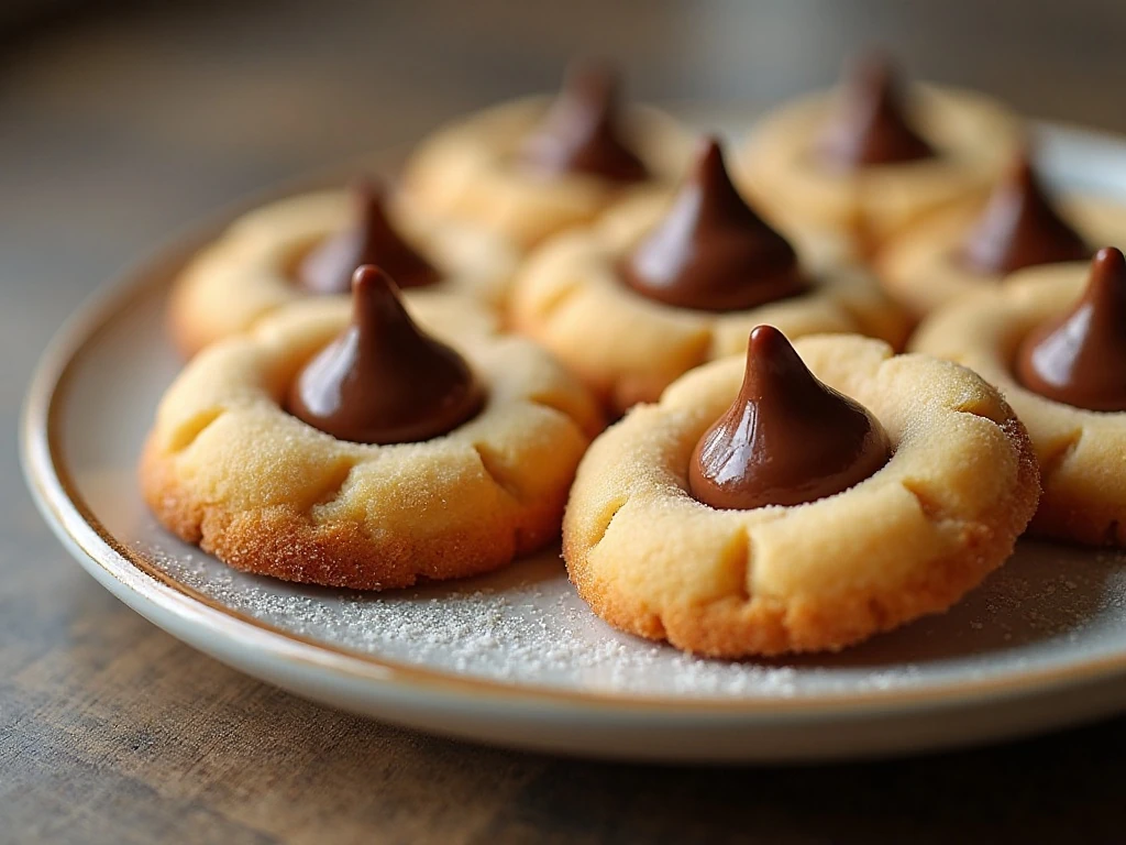 Classic peanut butter blossom cookies arranged on a serving platter