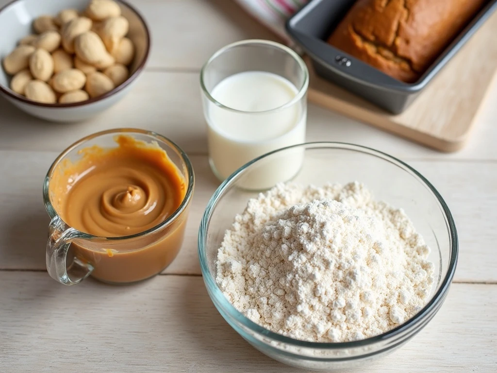 Creamy peanut butter, milk, and self-rising flour for three-ingredient peanut butter bread