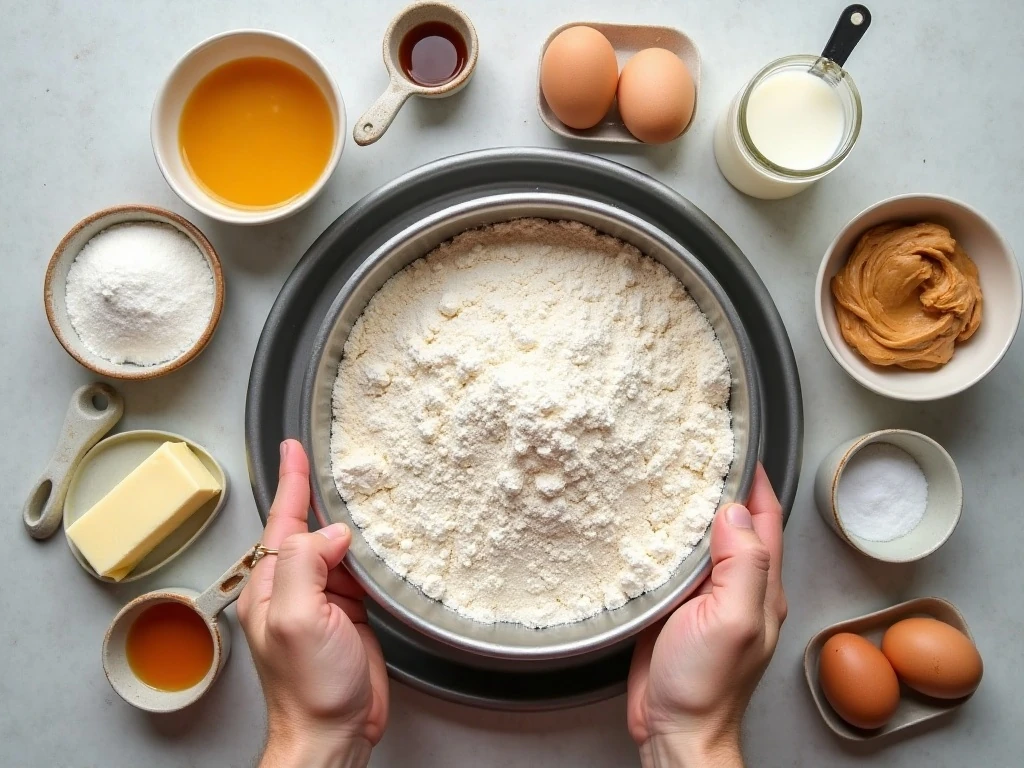 Ingredients for peanut butter cake and peanut butter frosting