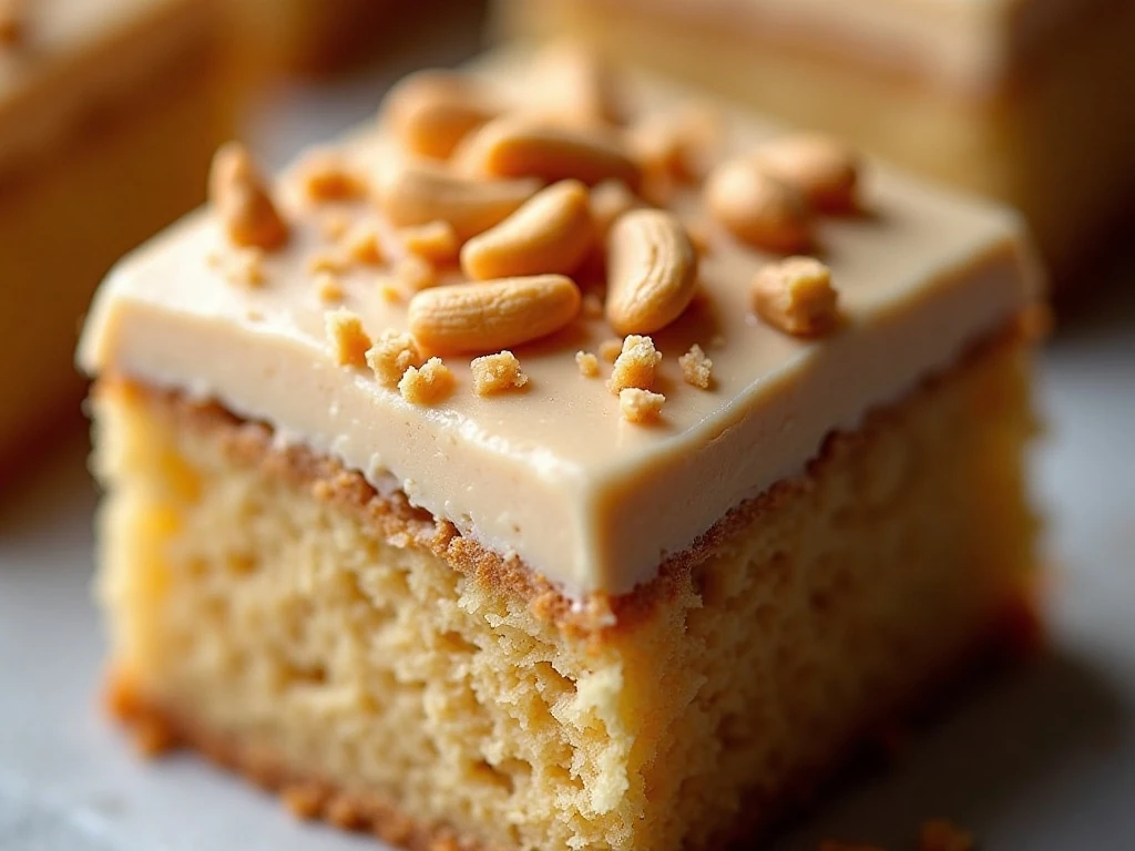 Close-up of peanut butter frosting with chopped peanut garnish