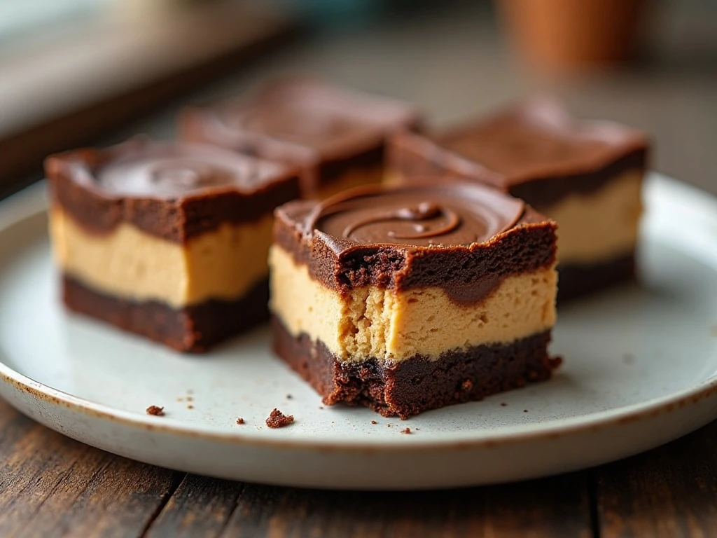 Peanut butter cheesecake brownies showing fudgy chocolate and creamy peanut butter layers