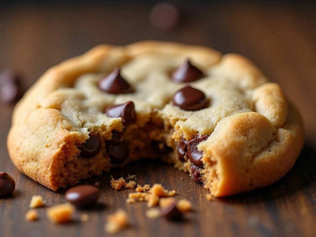 Close-up of the soft chewy center of a peanut butter chocolate chip cookie