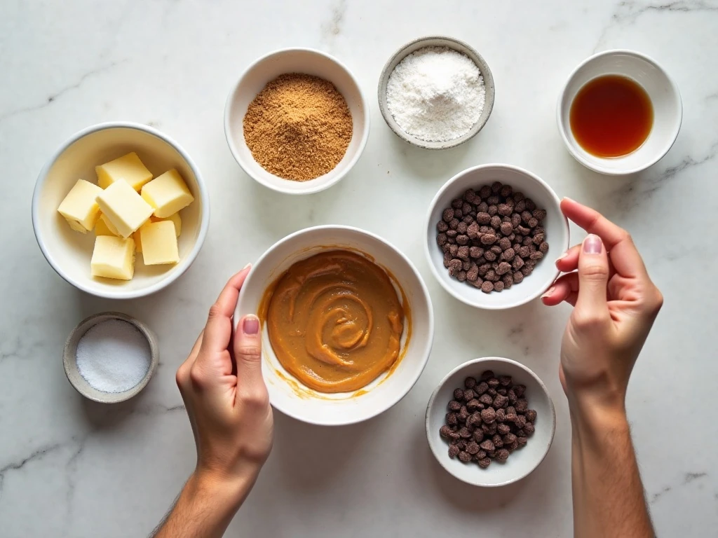 Ingredients for peanut butter chocolate chip shortbread cookies
