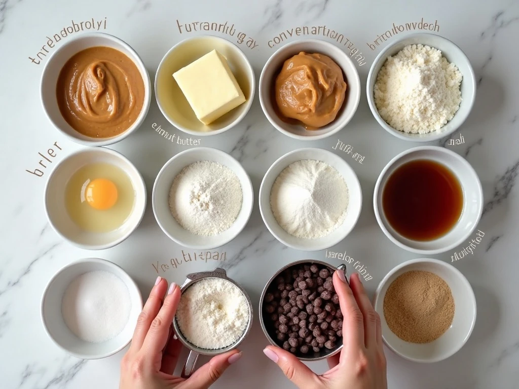 Ingredients for chocolate peanut butter meltaway cookies