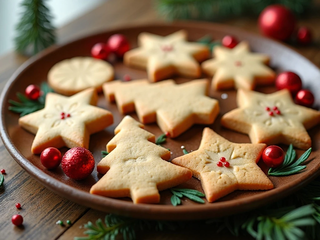 Festive peanut butter Christmas sugar cookies arranged on a holiday platter