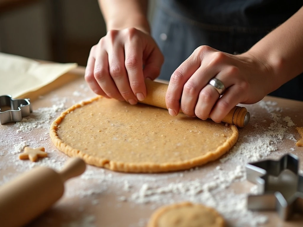 Rolling peanut butter cookie dough for Christmas cutout cookies