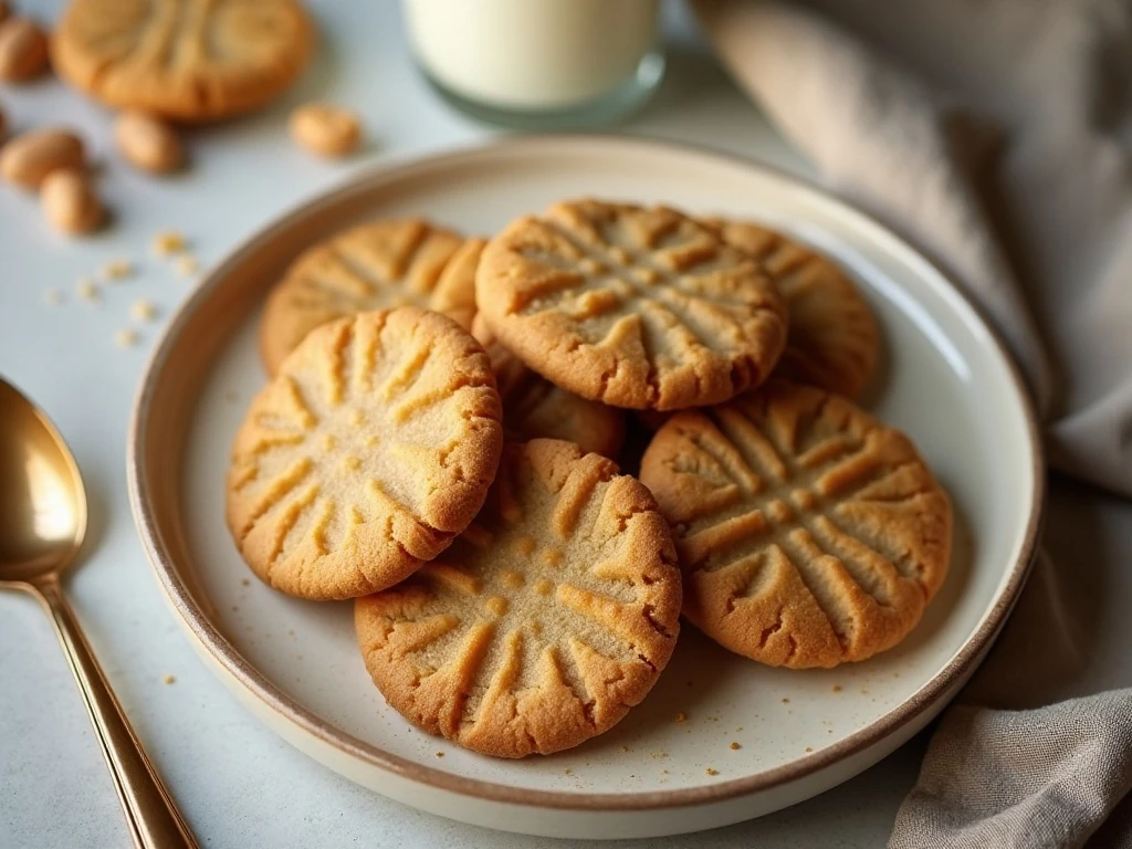 Soft chewy peanut butter cookies served with milk