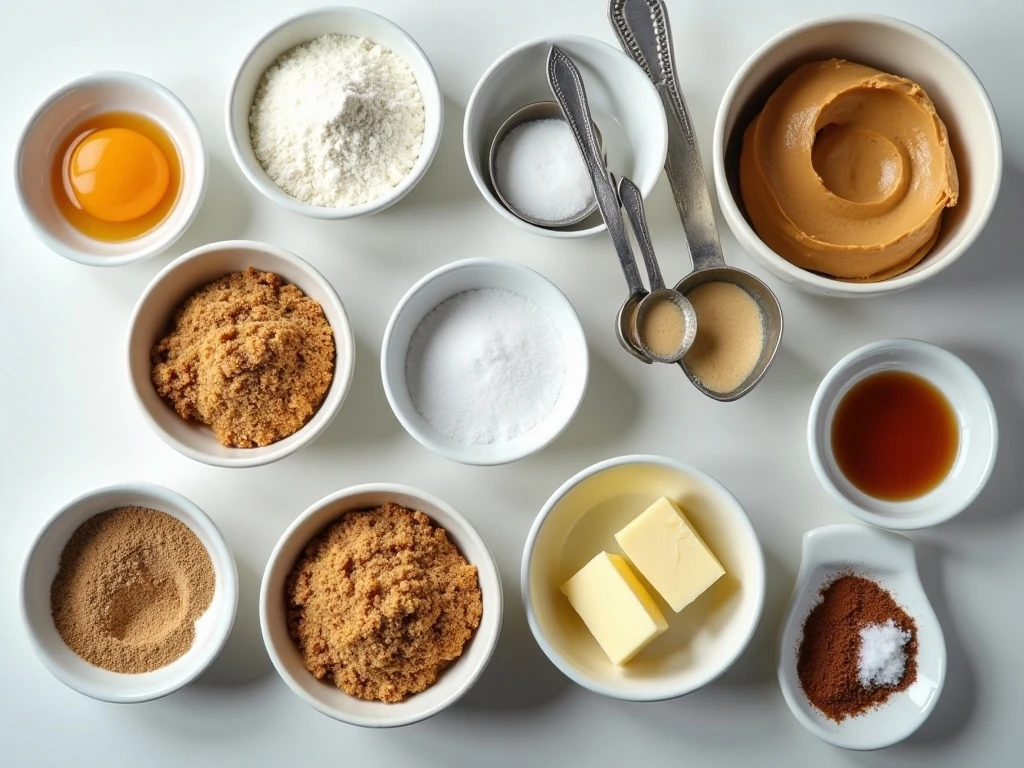 Ingredients for easy peanut butter cookies