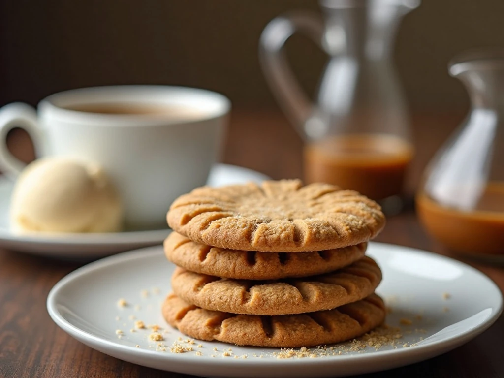 Peanut butter cookies served with coffee and ice cream