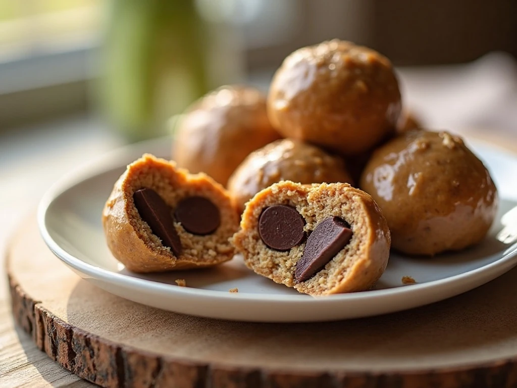 Homemade peanut butter energy balls arranged on a serving platter