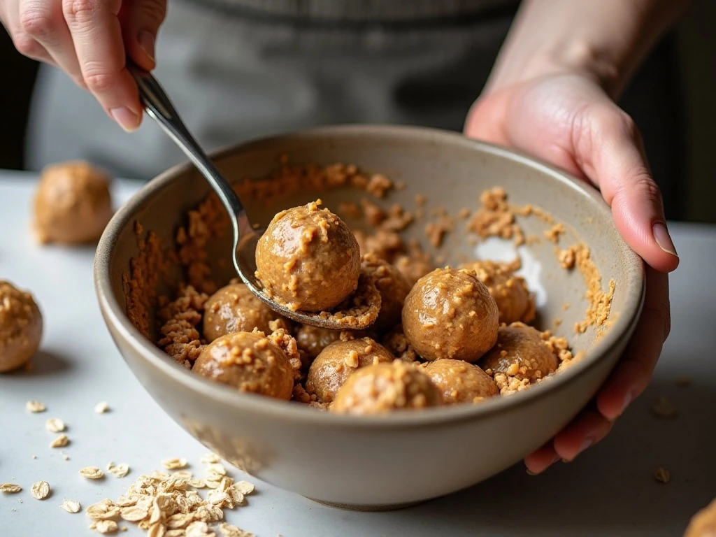 Mixing the ingredients for peanut butter energy balls