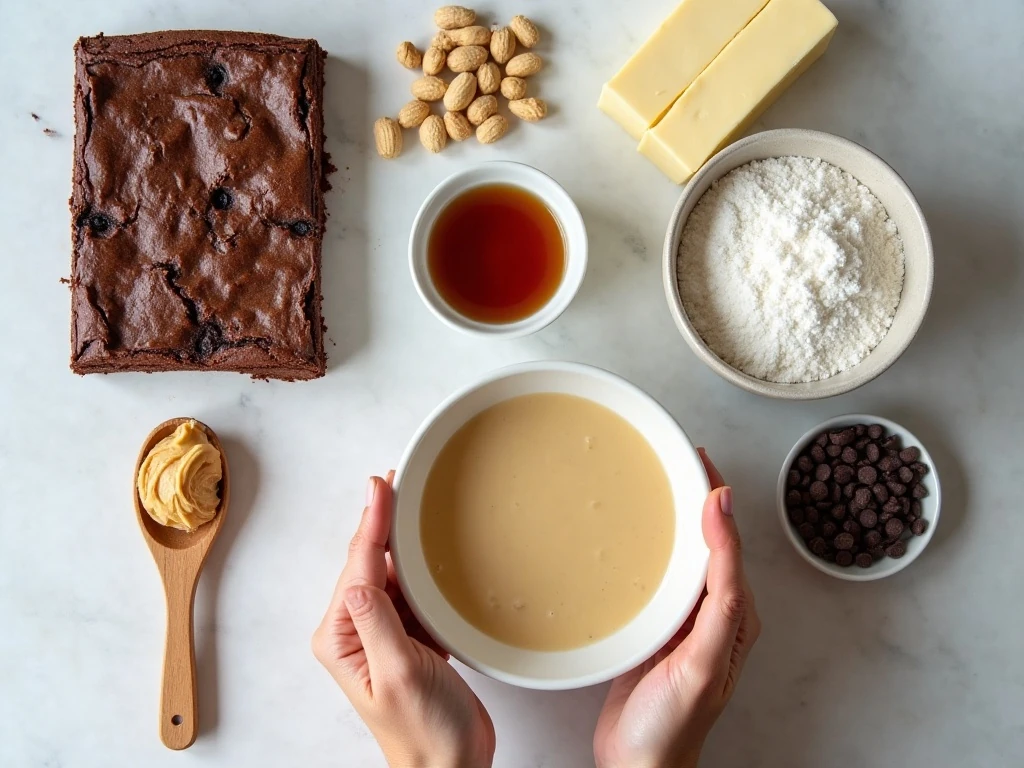 Ingredients for easy peanut-butter fudge brownies