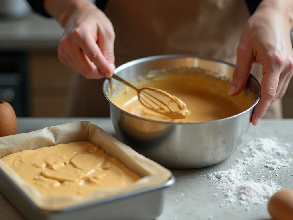 Melted butter and peanut butter being combined for fudge