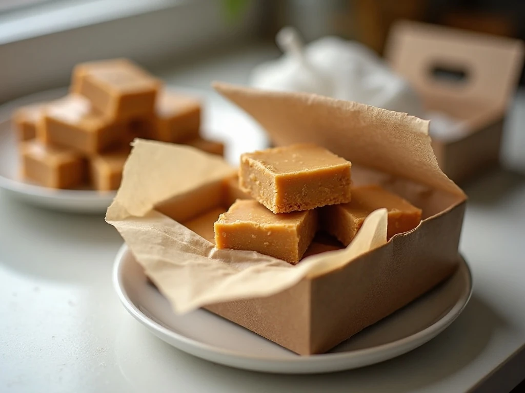 Peanut butter fudge stored in an airtight container