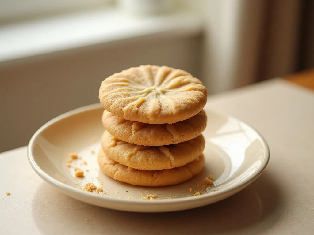 Stack of soft peanut butter meltaway cookies with fork crosshatch marks