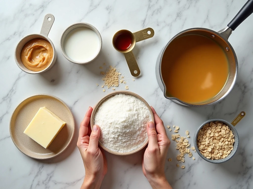 Ingredients for easy peanut butter no-bake cookies