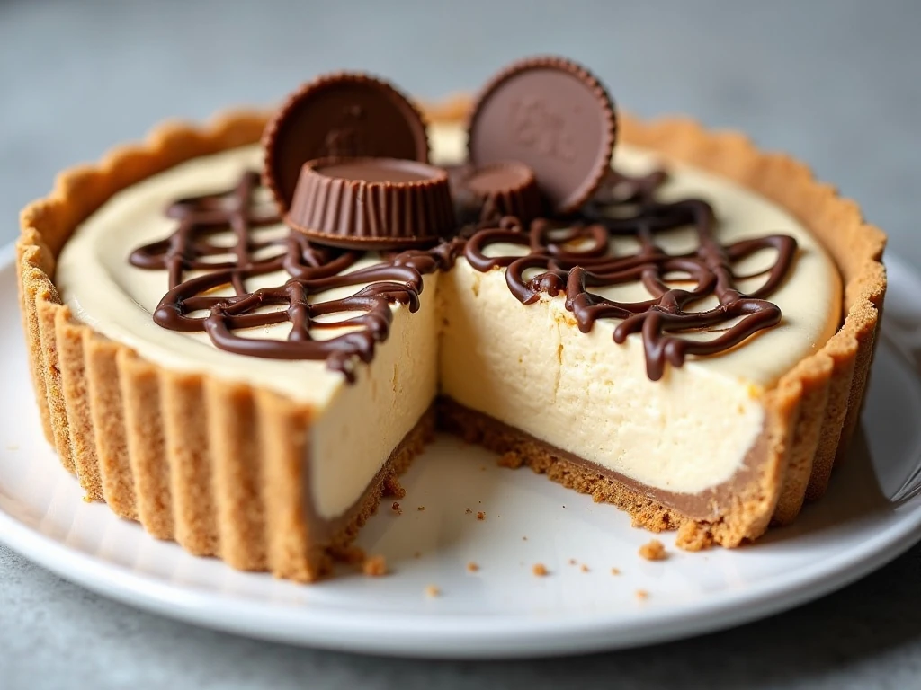 Creamy no-bake peanut butter pie with a slice showing the fluffy filling