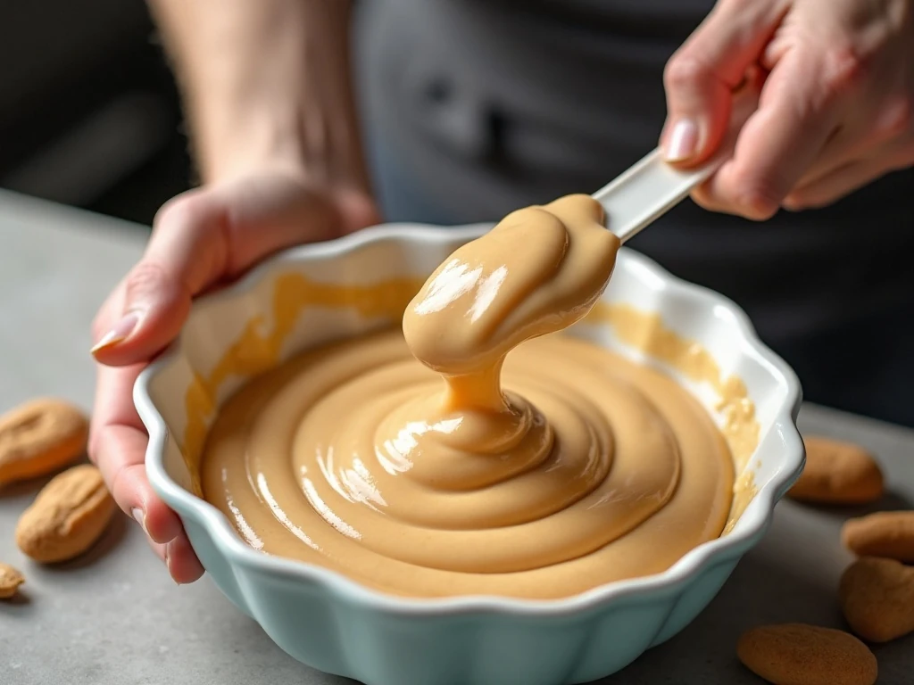 Smooth creamy peanut butter pie filling in a mixing bowl