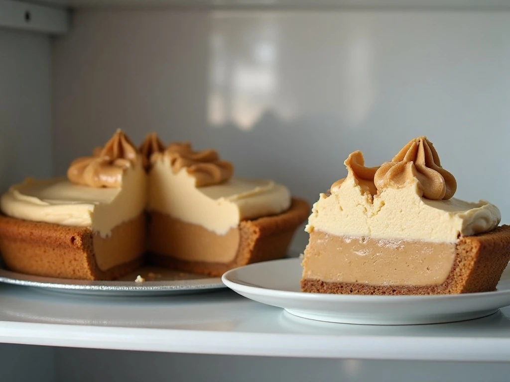 Chilled no-bake peanut butter pie ready for serving