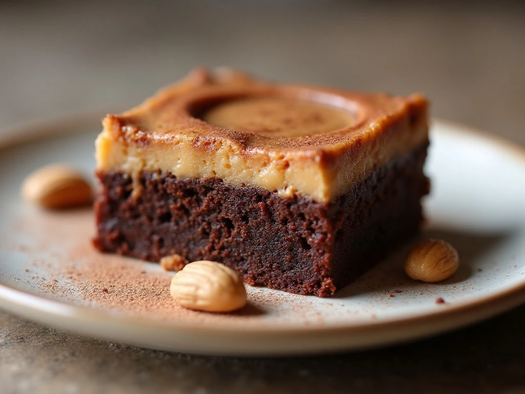 Close-up of a fudgy peanut butter swirl brownie