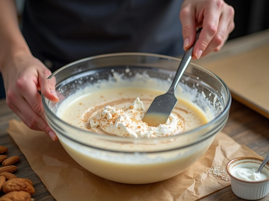 Folding whipped topping into the peanut butter dessert mixture