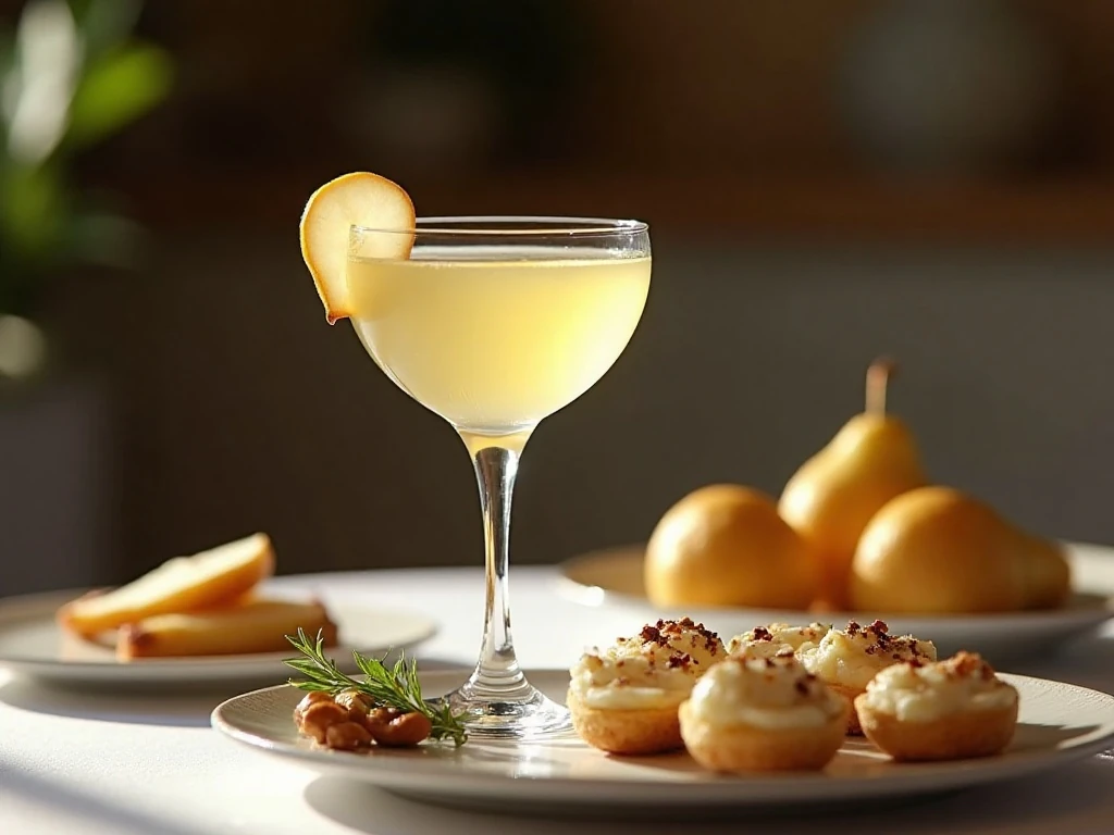 Pear martini served with elegant savory appetizers